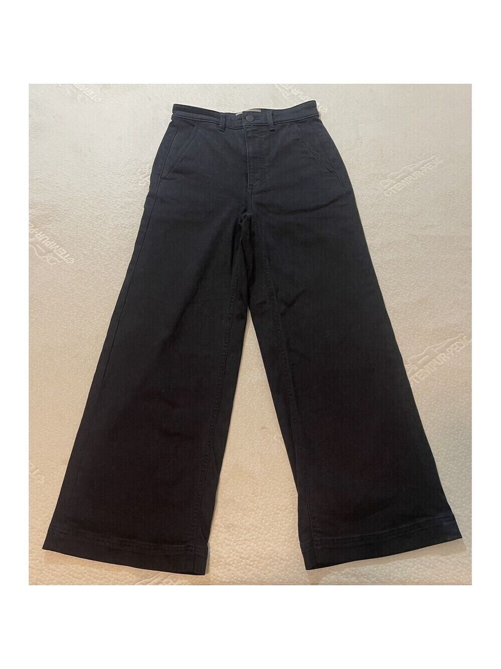 Everlane women's the wide leg crop black pants sz 2 high rise jeans denim - Picture 3 of 8